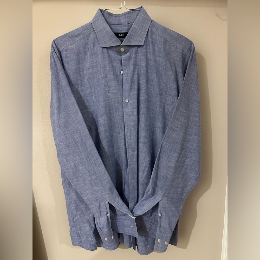 BOSS HUGO BOSS Cotonificio Albini 1876 Blue Dress Slim Fit Shirt